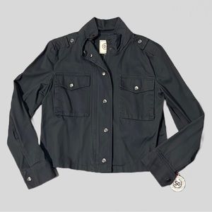 NWT SO Brand Dark Gray Military Style Utility Jacket Button Down Zipper Sz L